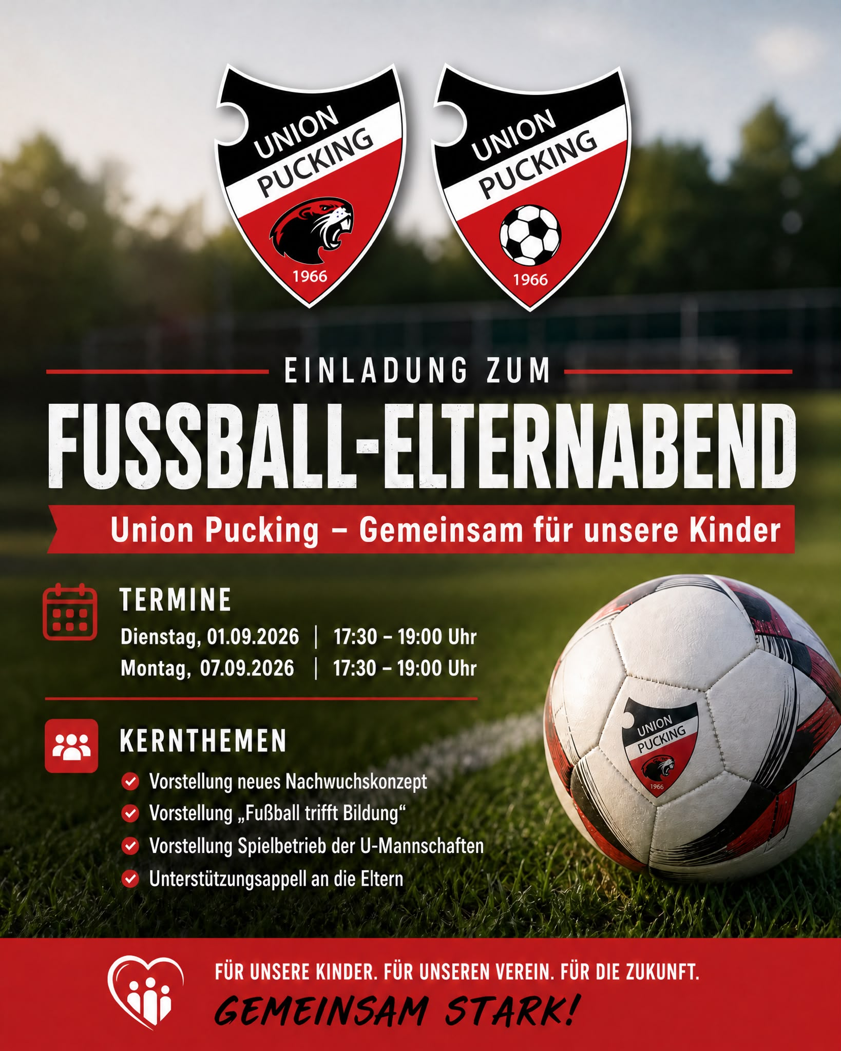 Einladung zu den Fußball-Elternabenden der Union Pucking im September 2026