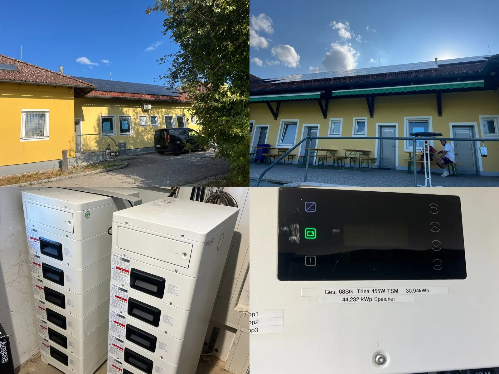 Photovoltaikanlage auf dem Vereinsgebäude, Batteriespeicher und technische Anlage