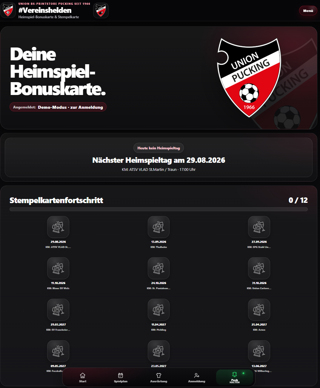 Digitale Heimspiel-Bonuskarte der Union Pucking für Helfer und #Vereinshelden