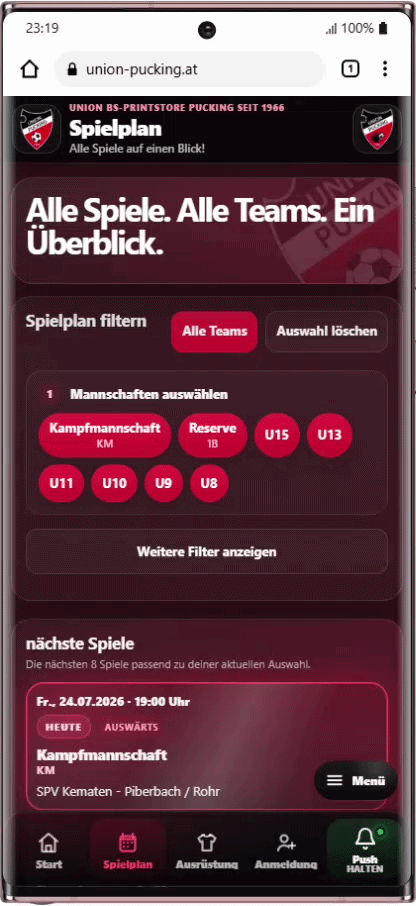 Animierte Smartphone-Ansicht der Vereinszentrale auf einem Smartphone